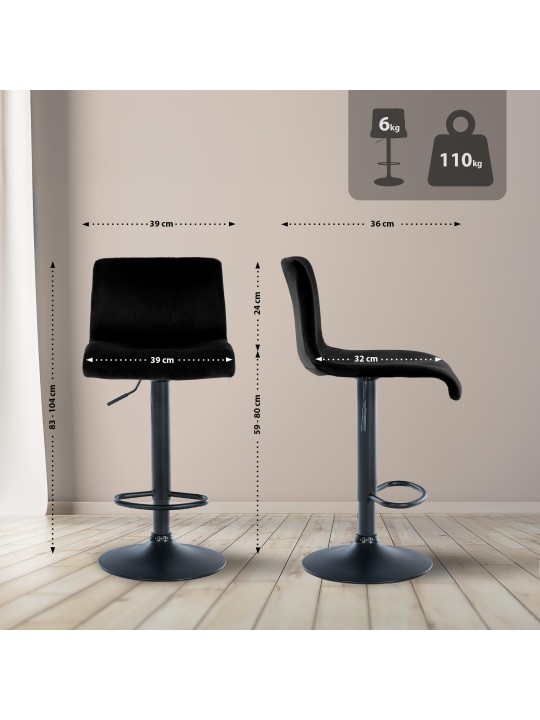 Bárszék Hoover bársony B, fekete