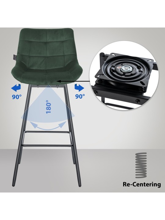 4 darab Weston Swivel Velvet bárszék készlet, sötétzöld