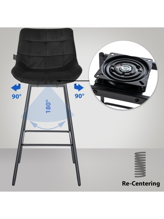 4 darab Weston Swivel Velvet bárszék készlet, fekete