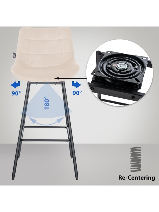 4 darab Weston Swivel Velvet bárszék készlet, krém 4 darab Weston Swivel Velvet bárszék készlet, krém