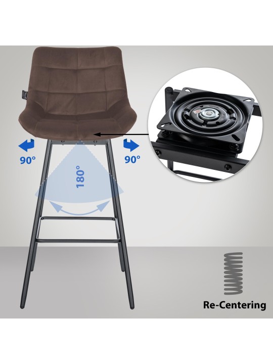 4 darab Weston Swivel Velvet bárszék készlet, barna