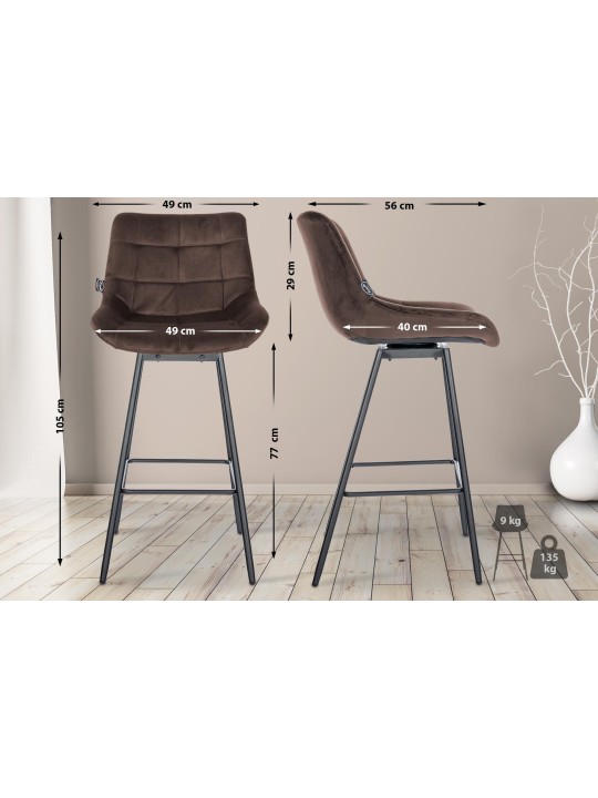 4 darab Weston Swivel Velvet bárszék készlet, barna