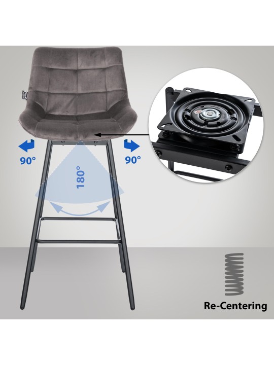 4 darab Weston Swivel Velvet bárszék készlet, szürke