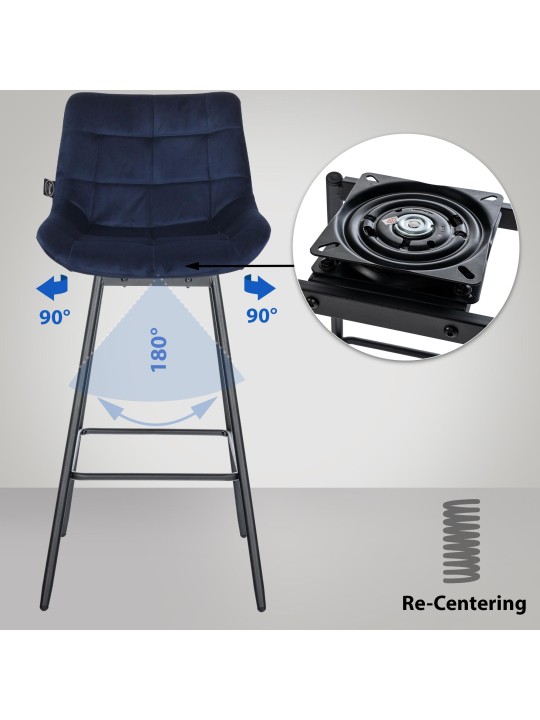 4 darab Weston Swivel Velvet bárszék készlet, kék