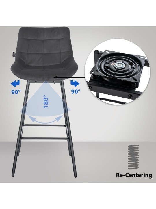4 darab Weston Swivel Velvet bárszék készlet, sötétszürke
