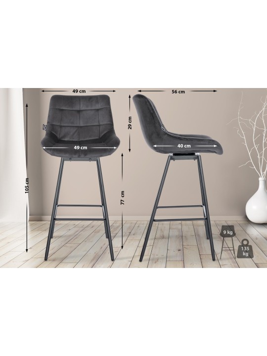 4 darab Weston Swivel Velvet bárszék készlet, sötétszürke