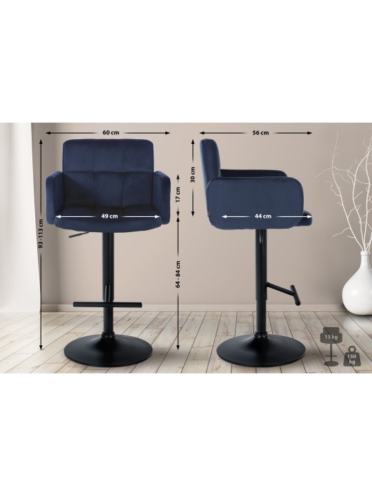 2 db bárszék Los Angeles bársony szett, kék