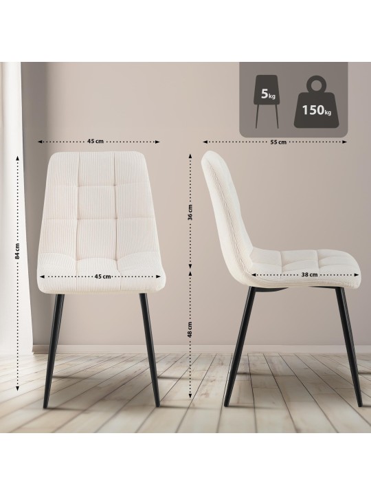 2 db étkezőszék szett Antibes Cord, krém