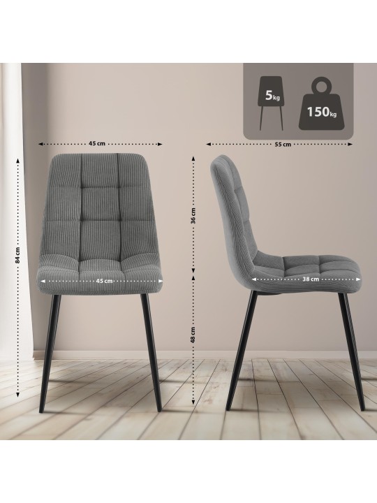 2 db étkezőszék szett Antibes Cord, szürke