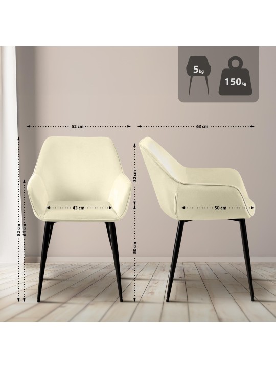 2 db Vessa bársony étkezőszék készlet, krém 2 db Vessa bársony étkezőszék készlet, krém