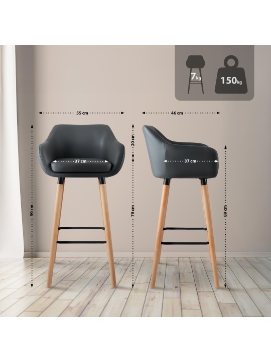 2 db bárszék készlet Grant műbőr, szürke