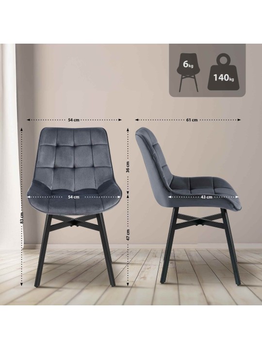 Colby bársony szék, sötétszürke