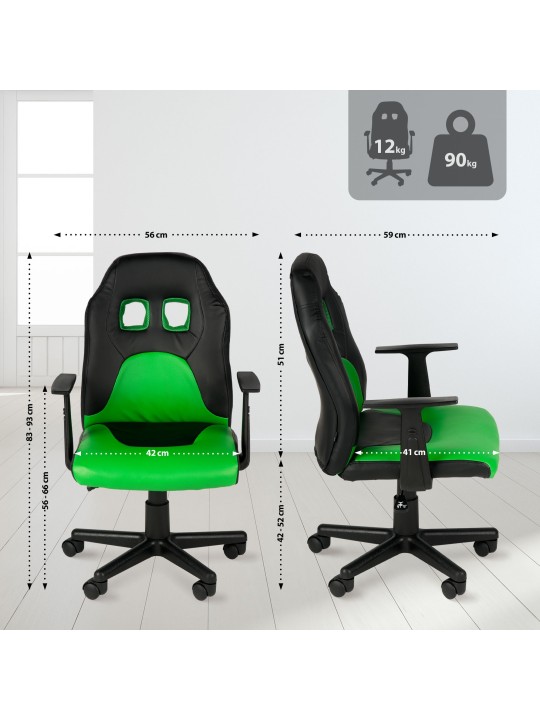 Gyermek irodai szék szórakozás, fekete/zöld