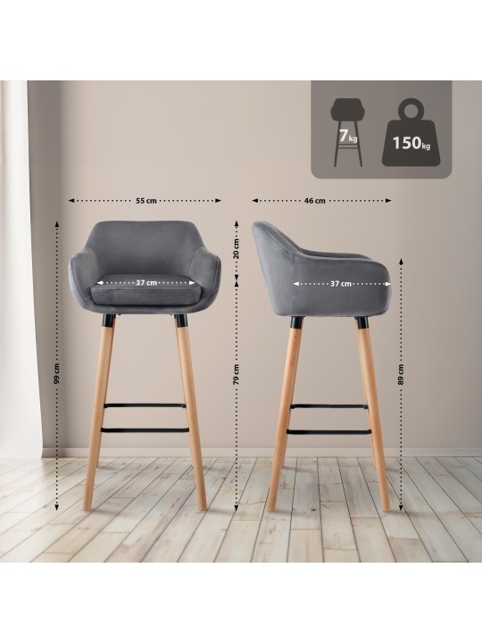 2 db bárszék készlet Grant velvet, szürke