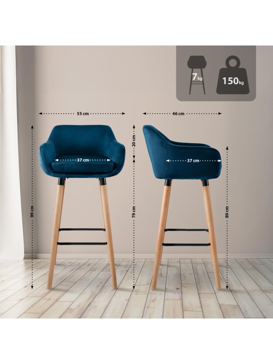 2 db bárszék készlet Grant velvet, kék 2 db bárszék készlet Grant velvet, kék