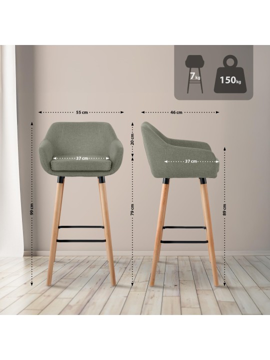 2 db bárszék készlet Grant textil, világosszürke 2 db bárszék készlet Grant textil, világosszürke