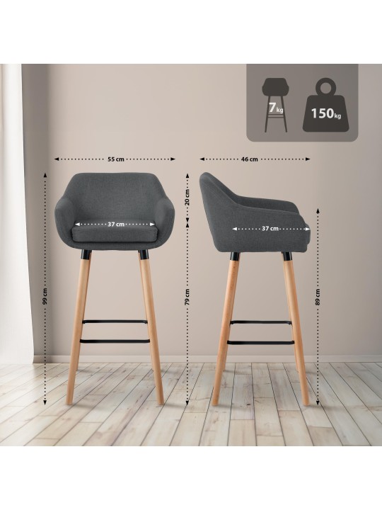 2 db bárszék készlet Grant textil, sötétszürke 2 db bárszék készlet Grant textil, sötétszürke