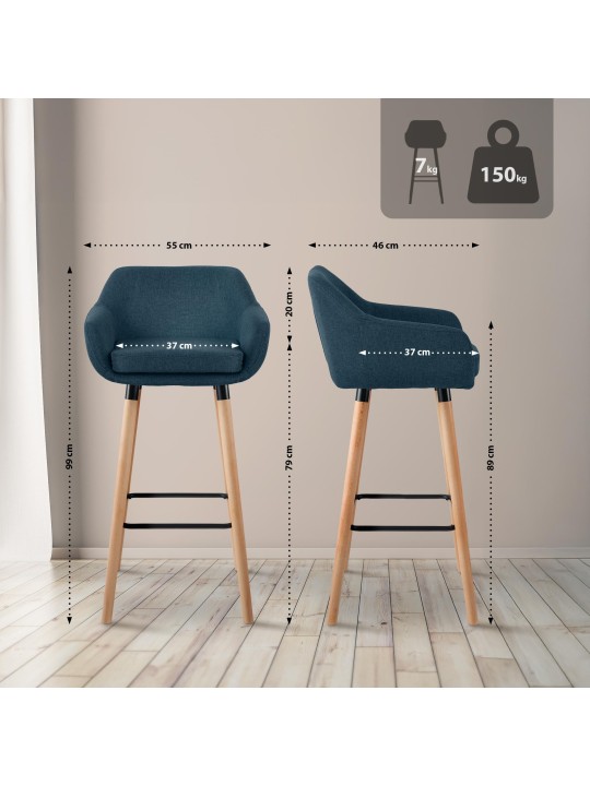 2 db bárszék készlet Grant textil, kék 2 db bárszék készlet Grant textil, kék