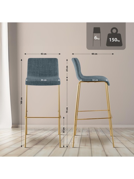 Bárszék Hoover szövet 4 láb arany, kék