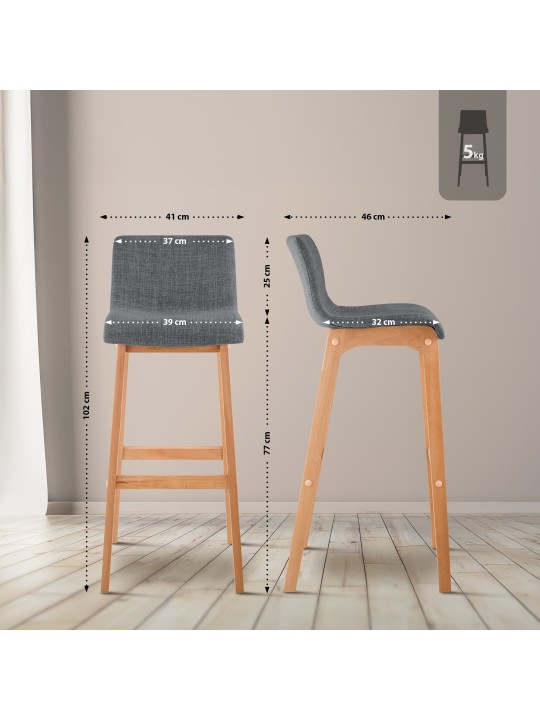 2 db bárszék szett Natura Hoover szövetből, világosszürke